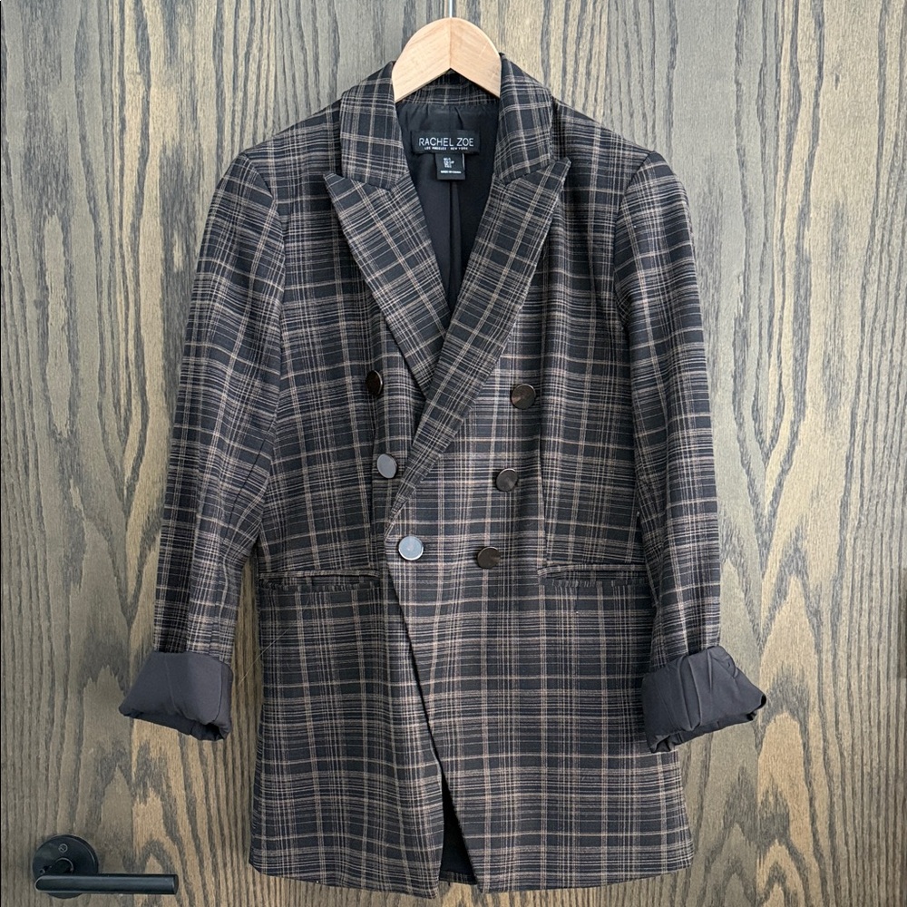 Rachel Zoe • Brown Plaid Menswear Inspired Blazer